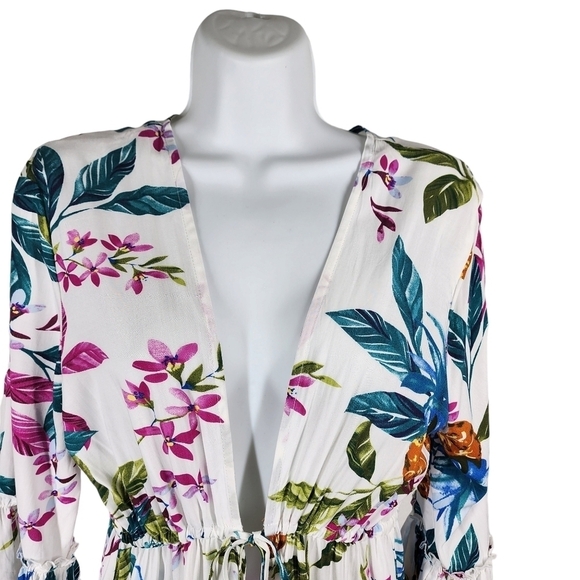 BLUE ISLAND BEACH FLORAL PLUNGING NECKLINE MINI DRESS - Picture 3 of 9